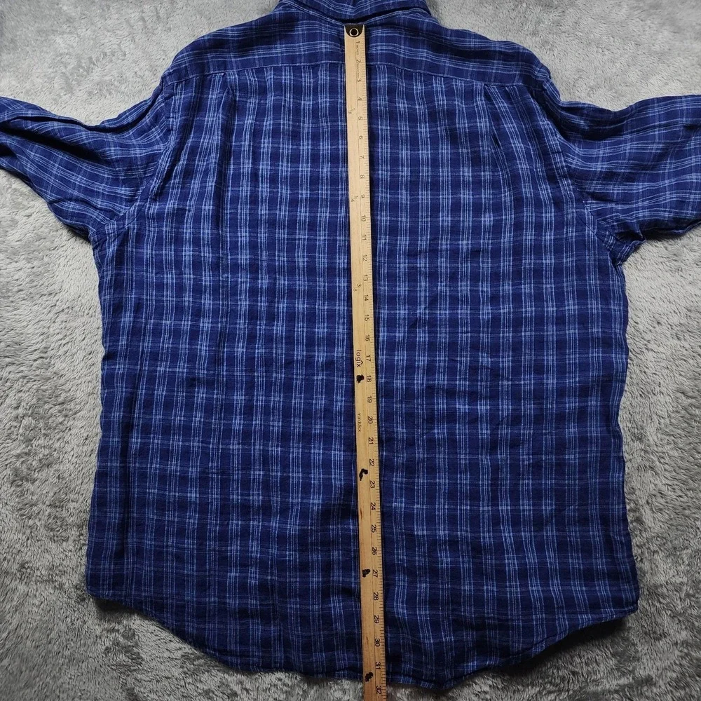 Polo Ralph Lauren Shirt Mens 2XL Blue Plaid Linen Long Sleeve Button Up Summer